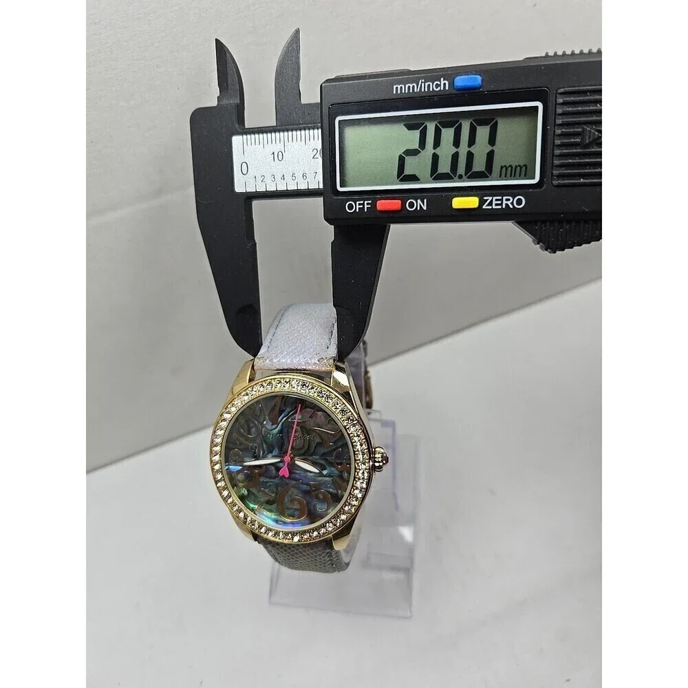Betsey Johnson Abalone Dial Crystals Iridescent Purple Womens Watch New Battery